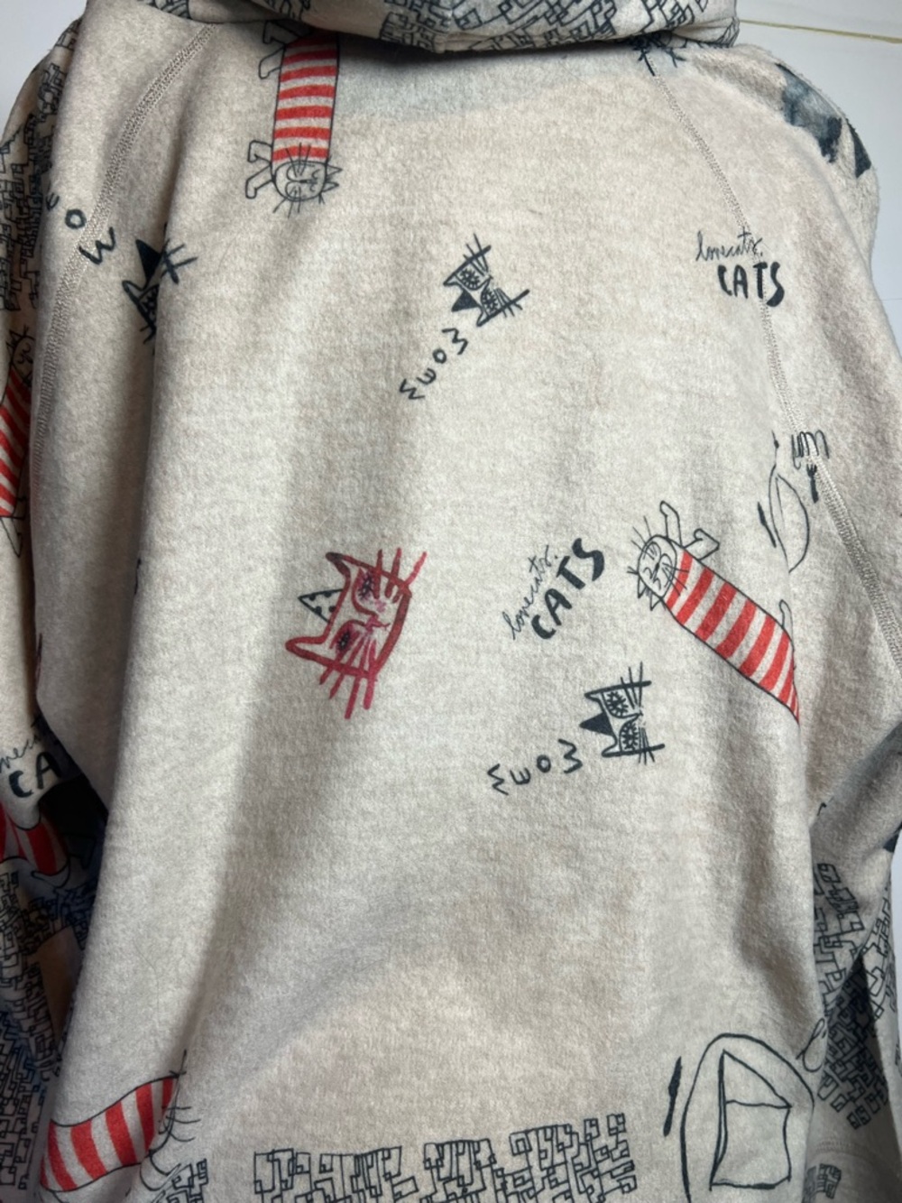 Cute Cat Print Hooded Tunic Top XL Artsy Novelty Cozy Lounge Pullover - Picture 6 of 10